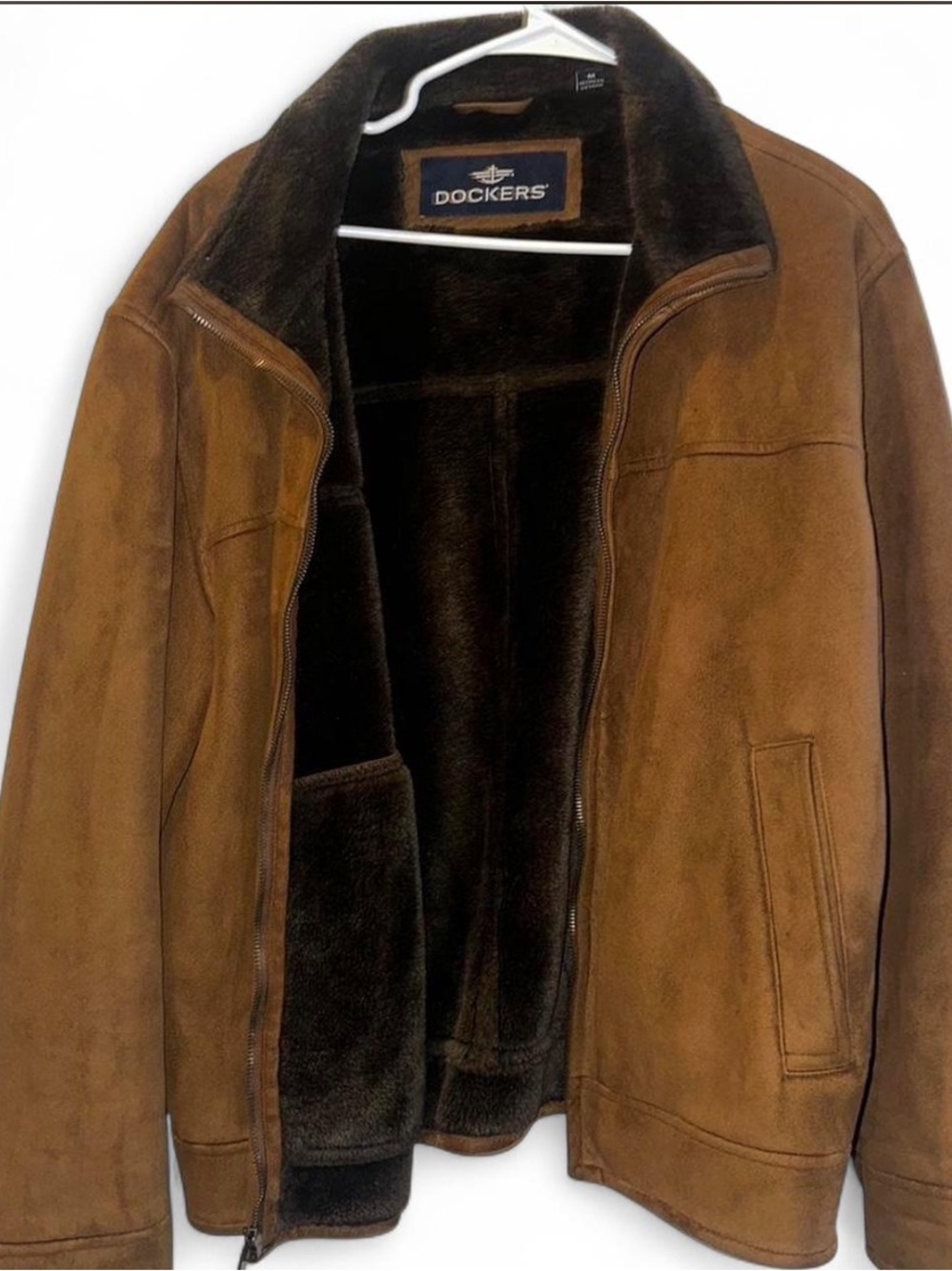 Dockers Brown Suede Zip Jacket with Faux Fur Lining